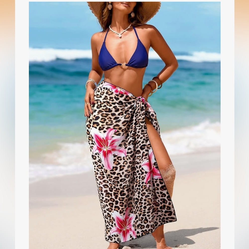 🆕 Women Sheer Sarong High Slit One Size Swimsuit Coverups 2026 Summer - Picture 4 of 7